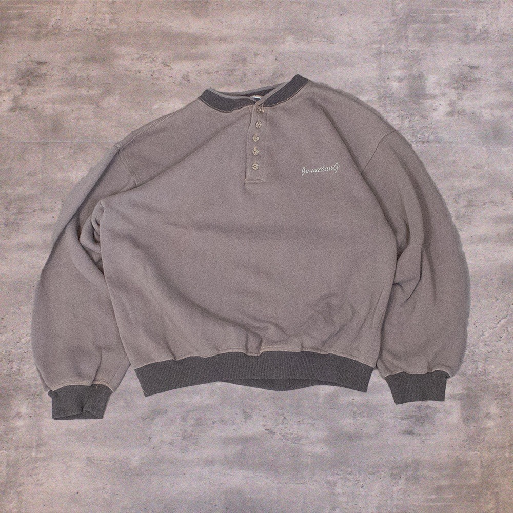 Jonathan G Homme Mens Vintage Henley Sweatshirt Taupe Mauve Contrast Trim Large